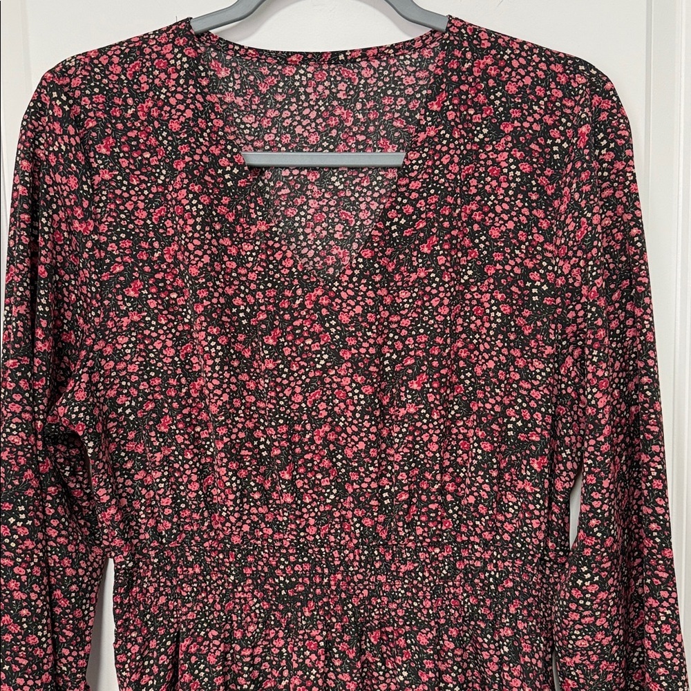 Women’s Floral Long Sleeve V-Neck Smocked Waist Maxi Dress size Large - Picture 2 of 6